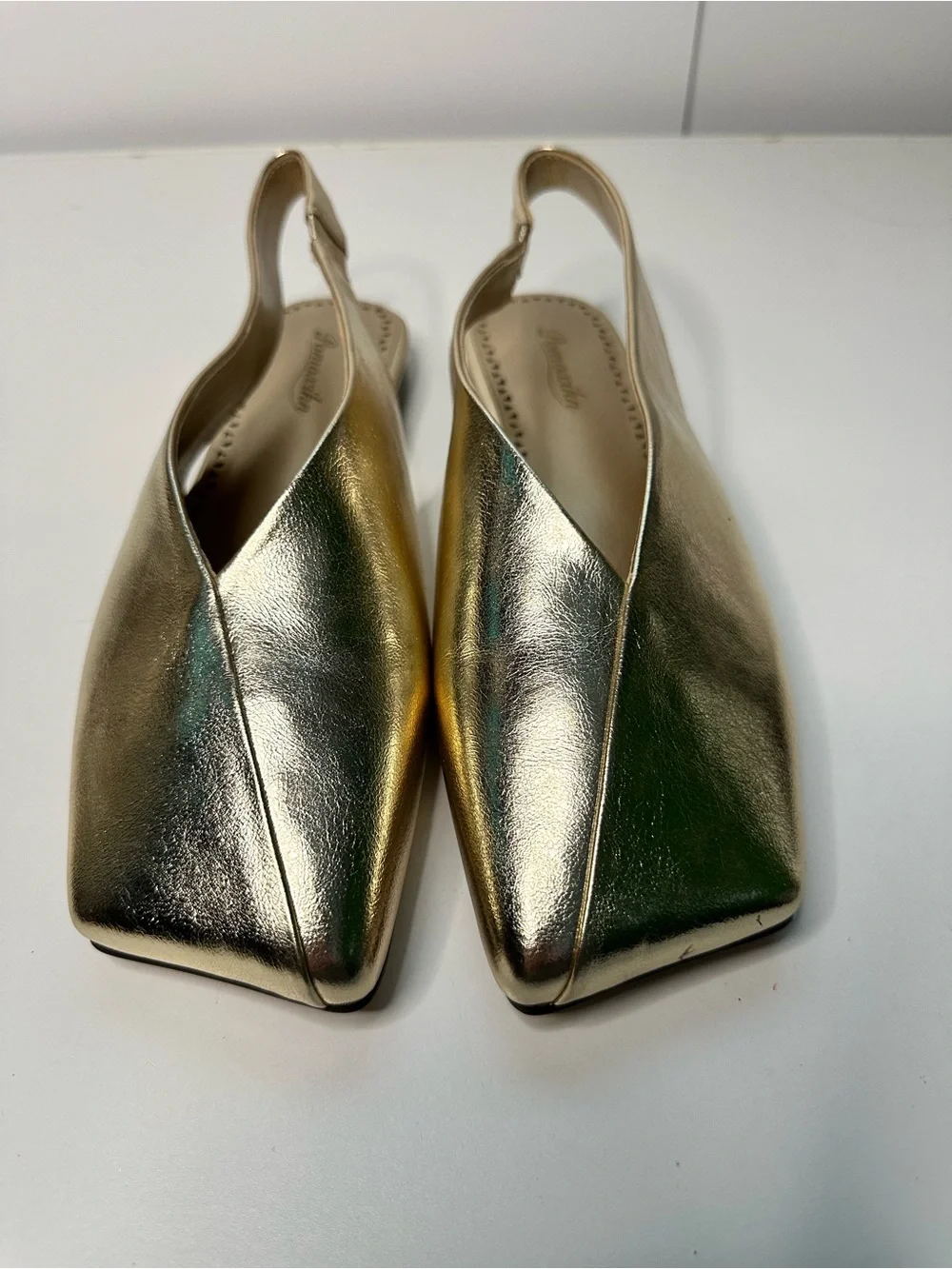Pomoxin Women’s Gold Slingback Flats Square Toe Strappy Faux Leather Shoes
